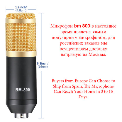 BM800 Professional Suspension Condenser Microphone Kit for Studio Live Stream Broadcasting Recording