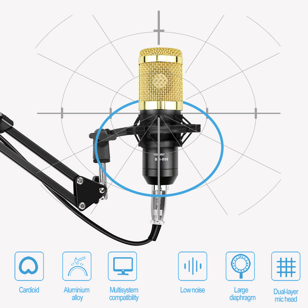 BM800 Professional Suspension Condenser Microphone Kit for Studio Live Stream Broadcasting Recording