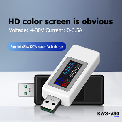 KWS-V30 6-in-1 USB Tester IPS Display DC Digital Voltage Power Timing Capacity Meter Detector