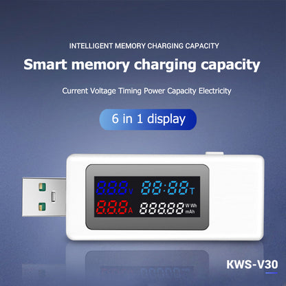 KWS-V30 6-in-1 USB Tester IPS Display DC Digital Voltage Power Timing Capacity Meter Detector