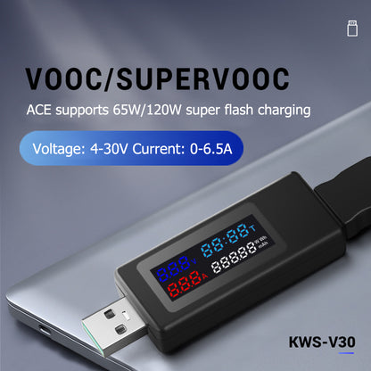 KWS-V30 6-in-1 USB Tester IPS Display DC Digital Voltage Power Timing Capacity Meter Detector