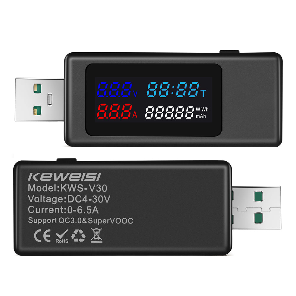 KWS-V30 6-in-1 USB Tester IPS Display DC Digital Voltage Power Timing Capacity Meter Detector