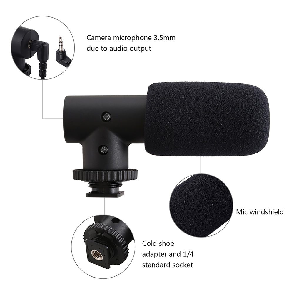 ADAI VK-01 Microphone with Handheld Tripod Phone Clamp Set for 3.5mm Audio Equipment