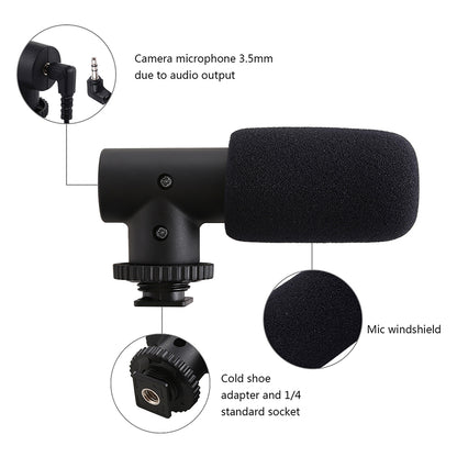 ADAI VK-01 Microphone with Handheld Tripod Phone Clamp Set for 3.5mm Audio Equipment