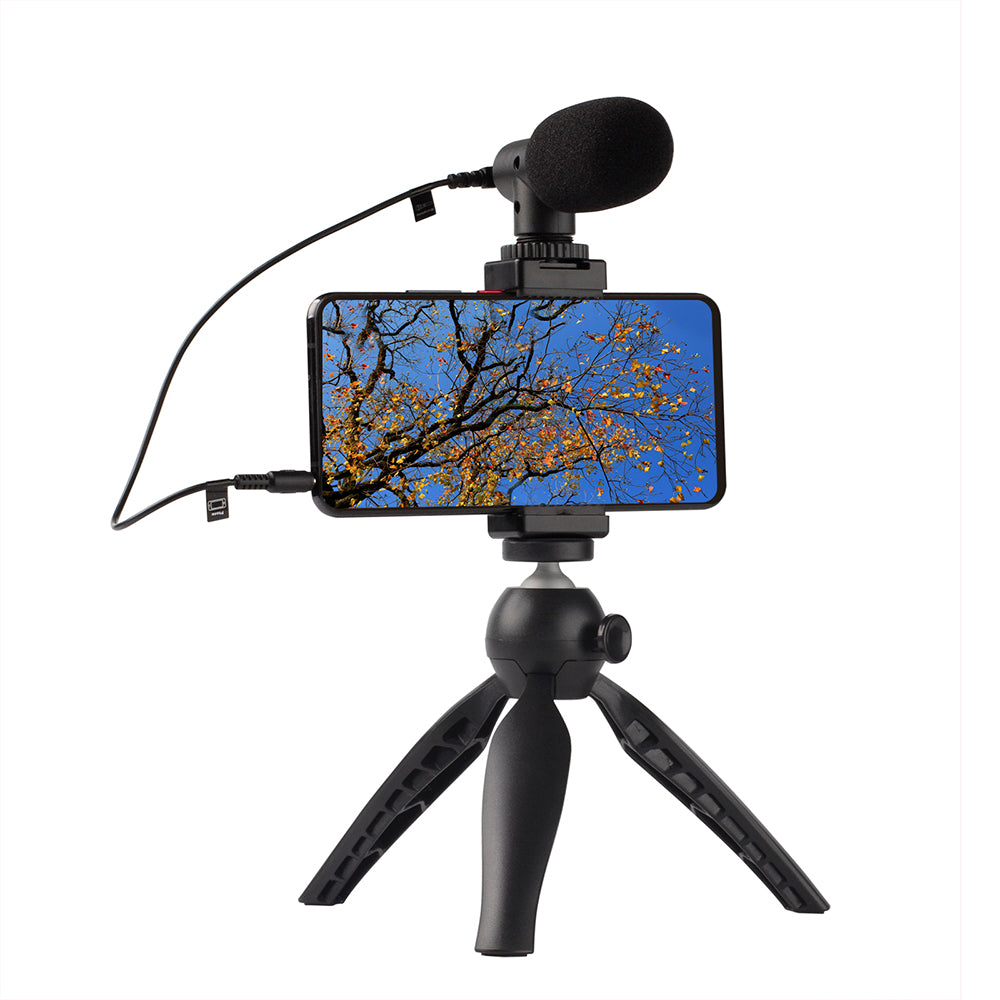 ADAI VK-01 Microphone with Handheld Tripod Phone Clamp Set for 3.5mm Audio Equipment