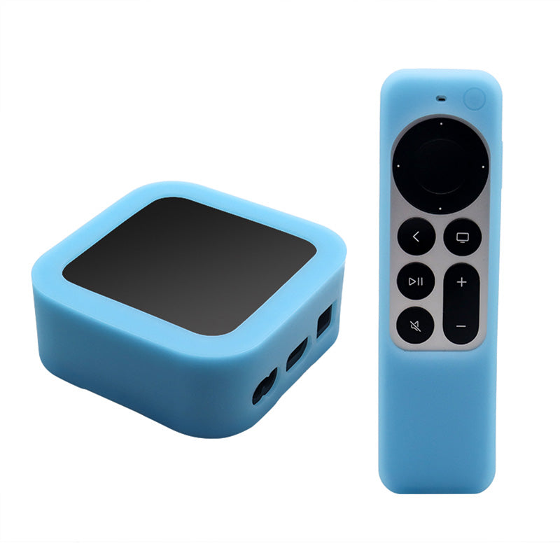 2Pcs/Set Anti-drop Set-top Box + Remote Control Soft Silicone Protective Cover for Apple TV 4K 2021