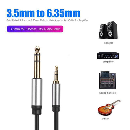 1.5m Gold Plated 3.5mm to 6.35mm/6.5mm Jack Aux Adapter Cable Male to Male for Mixer Amplifier