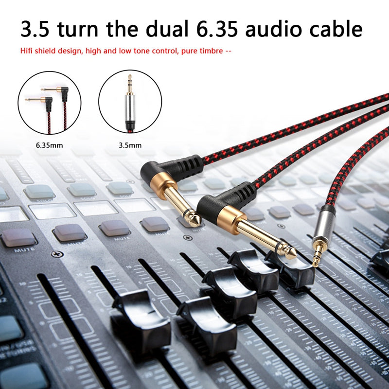 3m JY-03 3.5mm to 2*6.35mm Right Angled Male to Male Gold Plated Plug AUX Splitter Cable Audio Cord