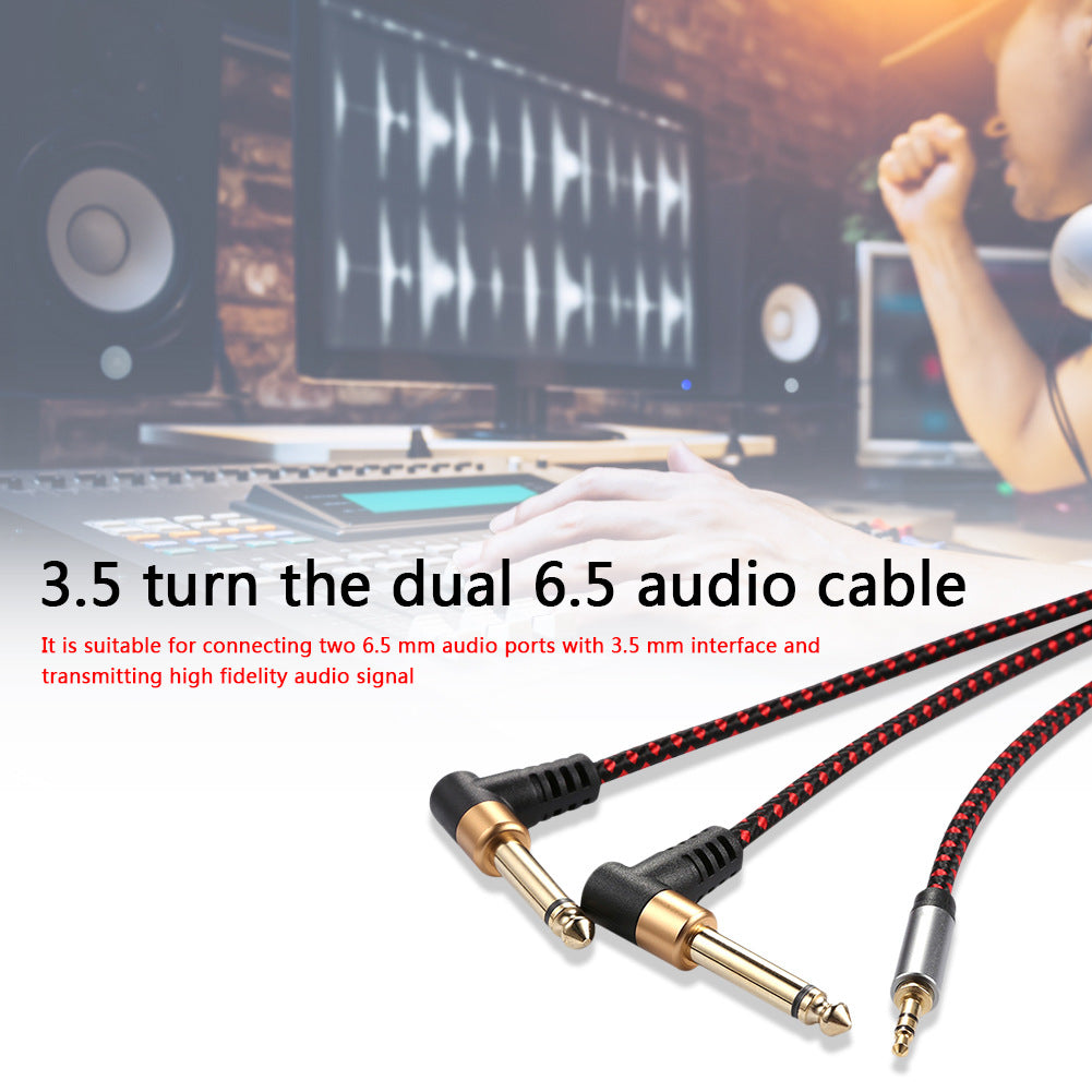 3m JY-03 3.5mm to 2*6.35mm Right Angled Male to Male Gold Plated Plug AUX Splitter Cable Audio Cord