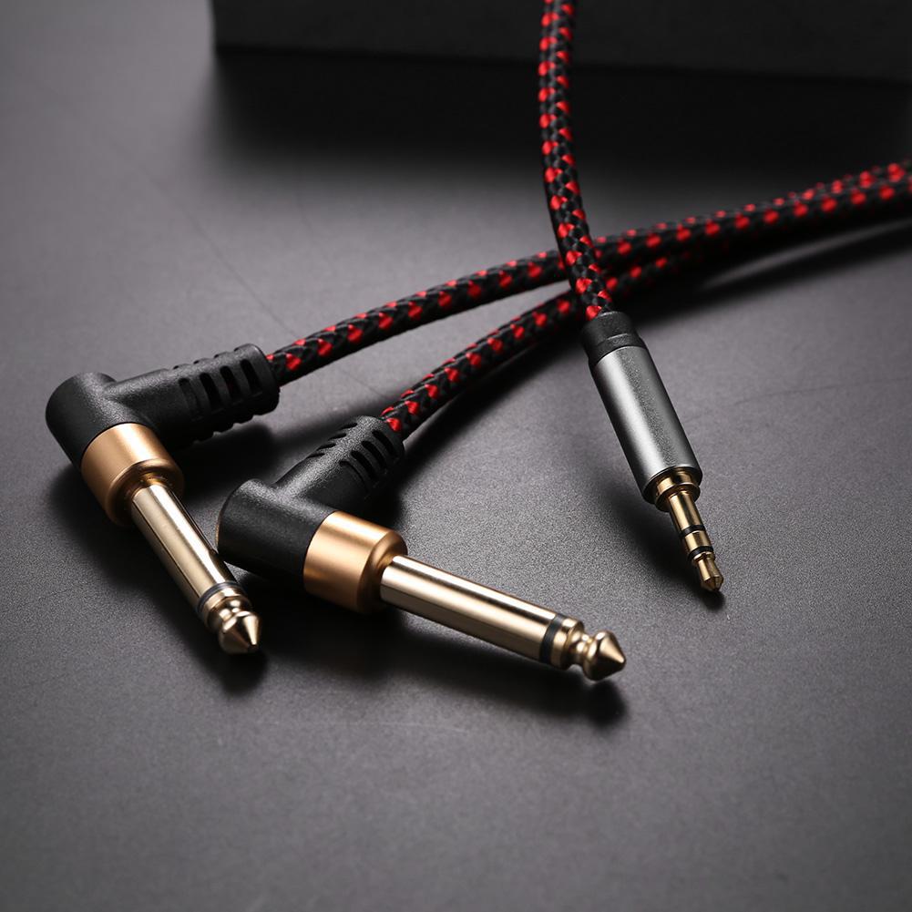 3m JY-03 3.5mm to 2*6.35mm Right Angled Male to Male Gold Plated Plug AUX Splitter Cable Audio Cord