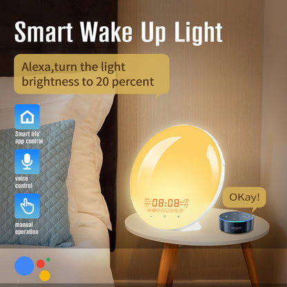 SH-01S WiFi Smart APP Wake-up Light Alarm Clock Voice Multi-function Sleep Colorful Night Light Supports Alexa/Google Home