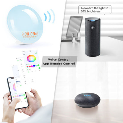 SH-01S WiFi Smart APP Wake-up Light Alarm Clock Voice Multi-function Sleep Colorful Night Light Supports Alexa/Google Home