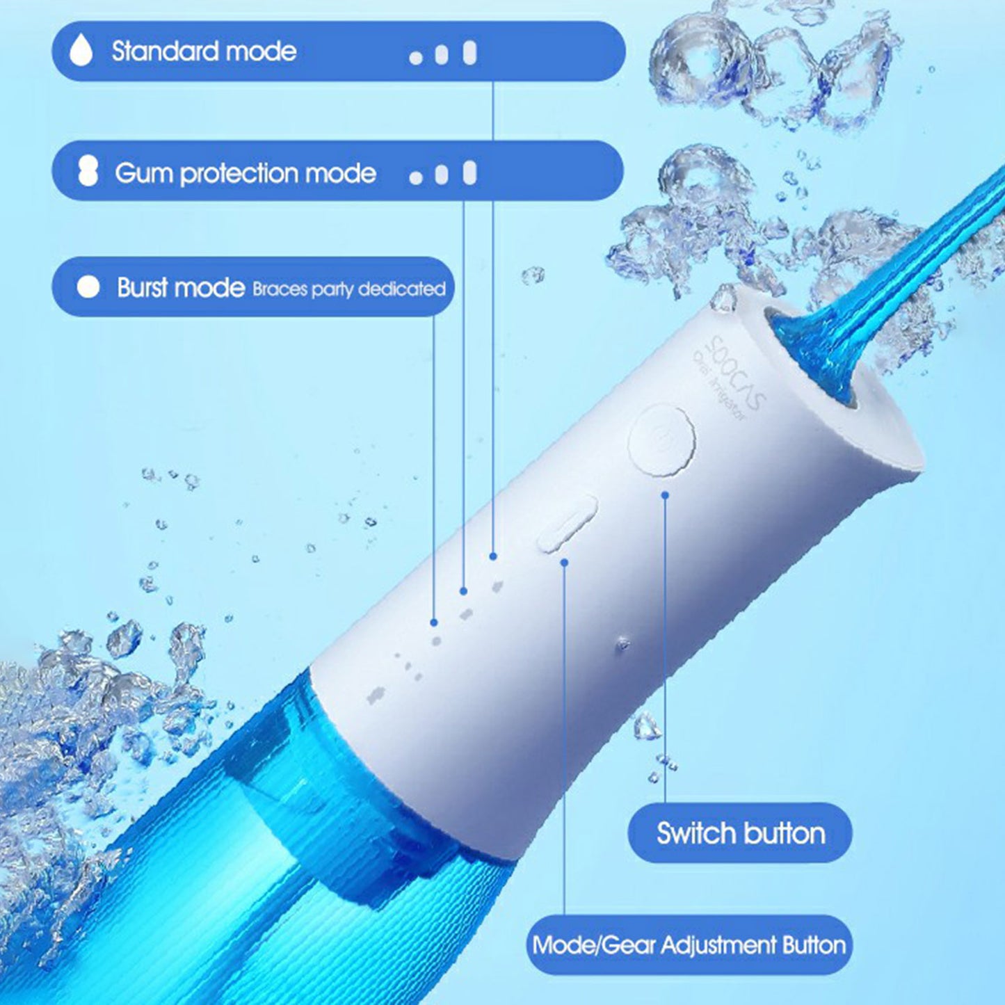 XIAOMIYOUPIN SOOCAS W3 Pro Portable Teeth Cleaner Oral Irrigator Rechargeable Waterproof Toothpick Oral Cleaning Tooth Whitening 360-degree Rotary Nozzle