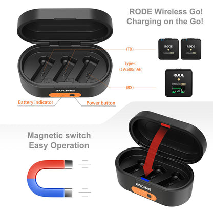 ZGCINE Portable Charging Case Station for Rode Wireless Go/Go II Microphone Travel Carrying Case