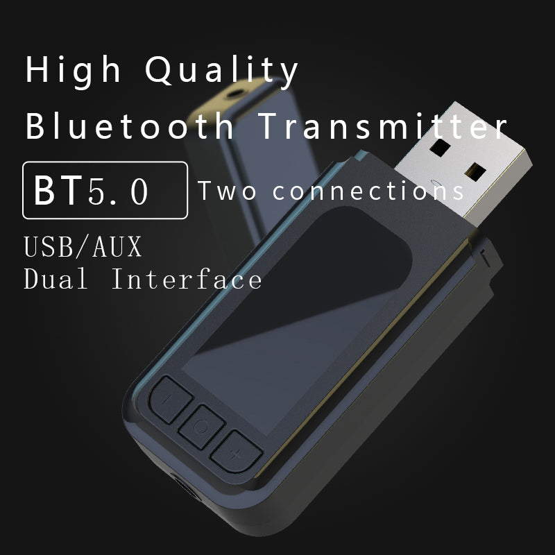 T4 5.0 USB/AUX Dual-Output Bluetooth Transmitter Plug and Play Speaker Wireless Audio Adapter Support Connecting Two Pairs Headset