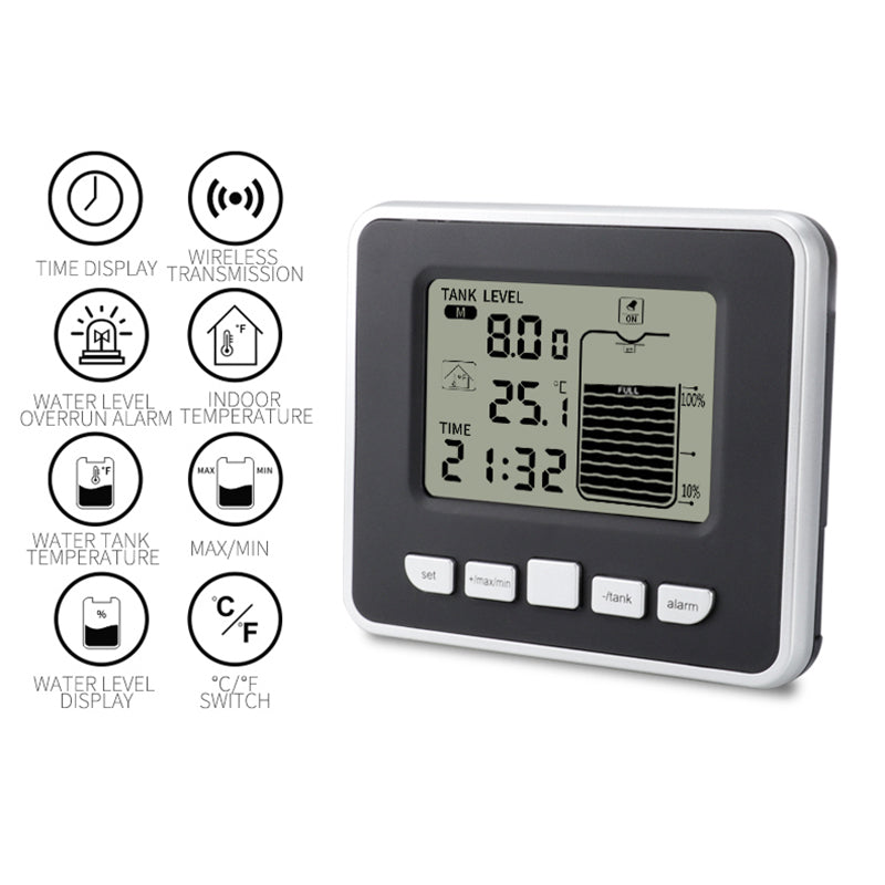 TS-FT002 Ultrasonic Level Meter Multi-Function Water Tank Liquid Level Gauge Sensor with Temperature Indicator LCD Digital Display