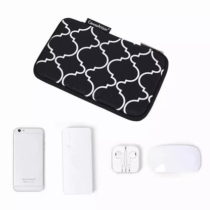 CANVASARTISAN H39-S21 Polyester Grid Texture Printed Electronics Digital Accessories Storage Bag Pouch for USB Data Cable Headphone Charger