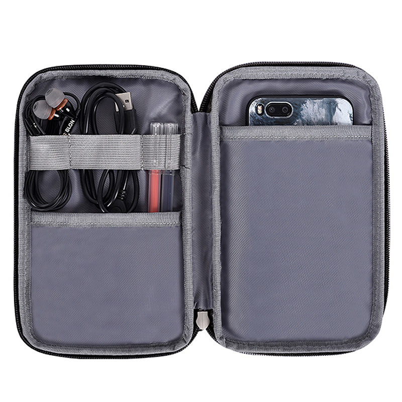 CANVASARTISAN H39-S21 Polyester Grid Texture Printed Electronics Digital Accessories Storage Bag Pouch for USB Data Cable Headphone Charger