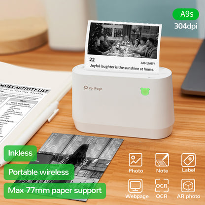 PERIPAGE A9s Mini Portable Printer 304dpi BT Wireless Thermal Printer Label Maker Support 77mm/56mm Paper