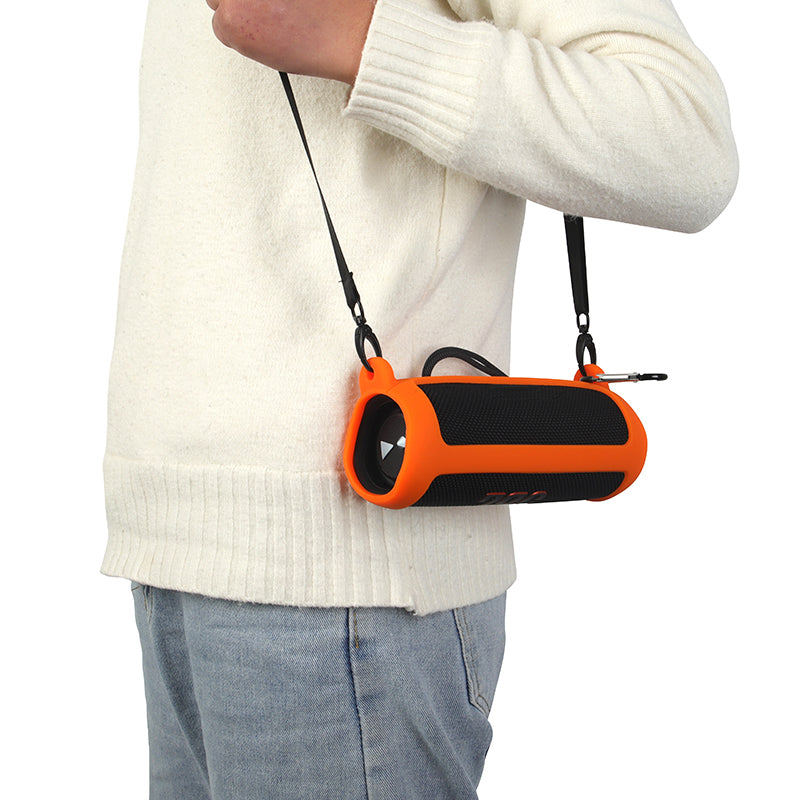 For JBL Flip 6 Silicone Carrying Case Bluetooth Speaker Protective Cover with Shoulder Strap and Carabiner