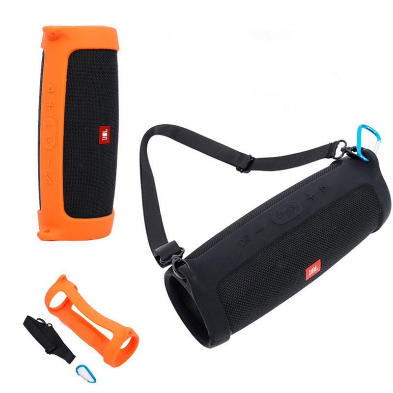 For JBL Charge 4 Bluetooth Speaker Silicone Carrying Case Protective Cover with Shoulder Strap and Carabiner