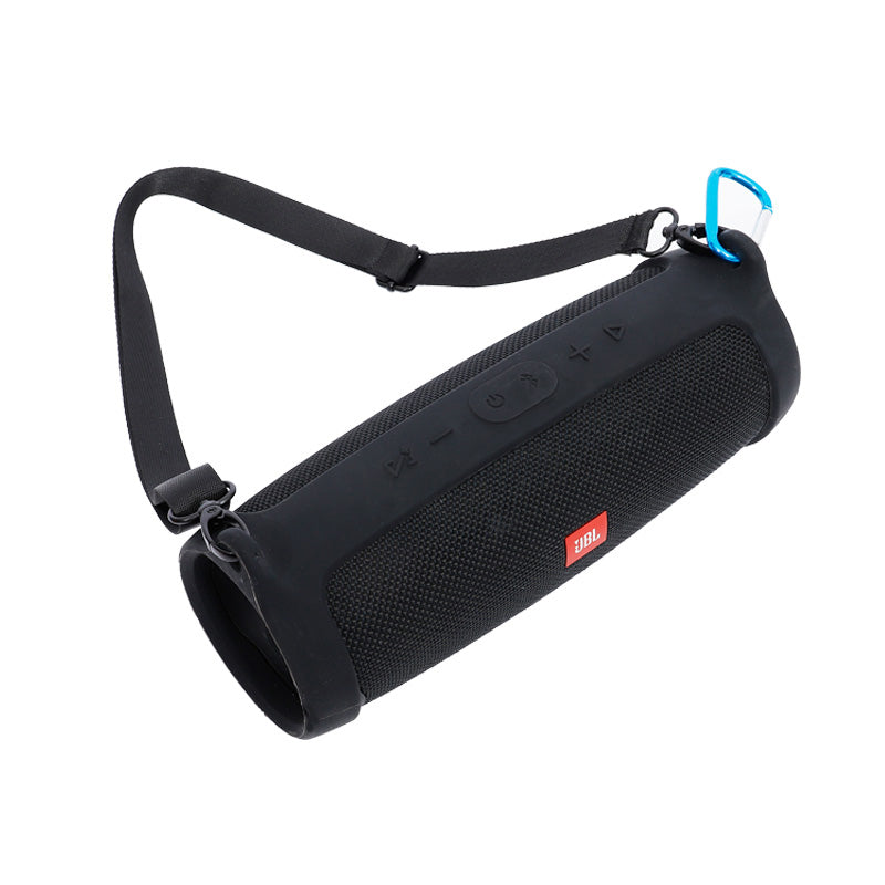 For JBL Charge 4 Bluetooth Speaker Silicone Carrying Case Protective Cover with Shoulder Strap and Carabiner