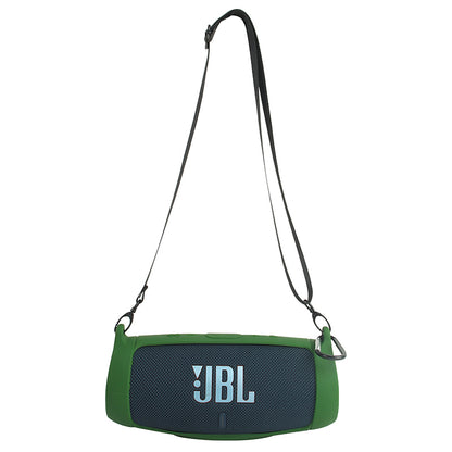 For JBL Charge 5 Silicone Carrying Case Bluetooth Speaker Anti-drop Protective Cover with Shoulder Strap and Carabiner