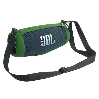 For JBL Charge 5 Silicone Carrying Case Bluetooth Speaker Anti-drop Protective Cover with Shoulder Strap and Carabiner