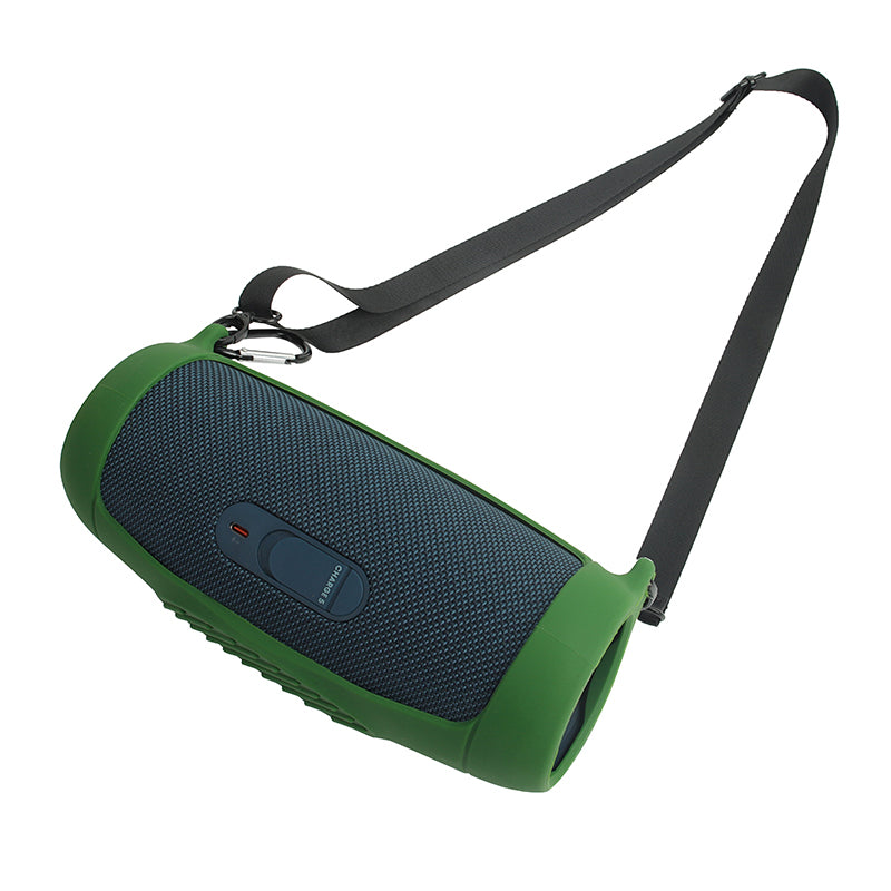 For JBL Charge 5 Silicone Carrying Case Bluetooth Speaker Anti-drop Protective Cover with Shoulder Strap and Carabiner