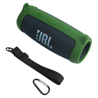 For JBL Charge 5 Silicone Carrying Case Bluetooth Speaker Anti-drop Protective Cover with Shoulder Strap and Carabiner