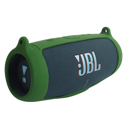 For JBL Charge 5 Silicone Carrying Case Bluetooth Speaker Anti-drop Protective Cover with Shoulder Strap and Carabiner