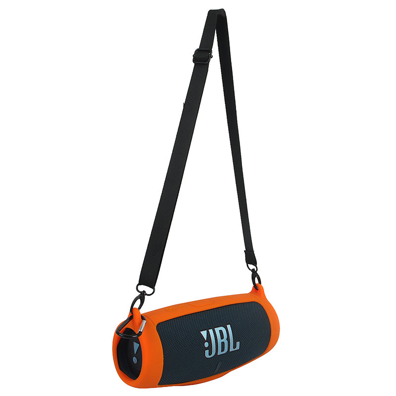 For JBL Charge 5 Silicone Carrying Case Bluetooth Speaker Anti-drop Protective Cover with Shoulder Strap and Carabiner