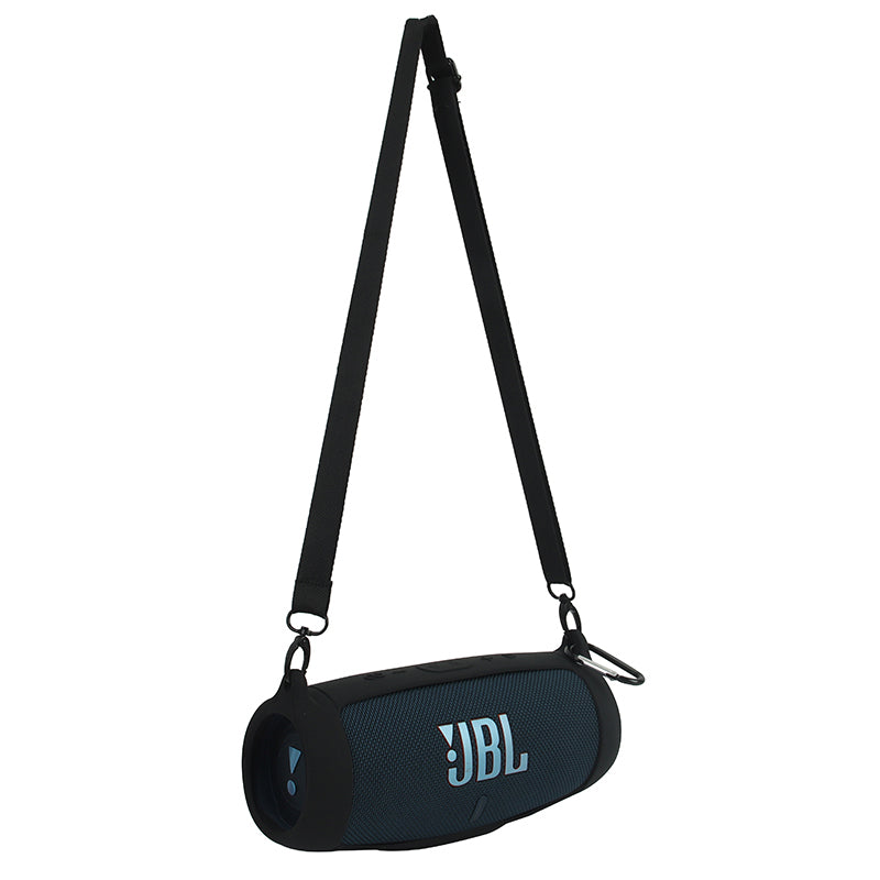 For JBL Charge 5 Silicone Carrying Case Bluetooth Speaker Anti-drop Protective Cover with Shoulder Strap and Carabiner