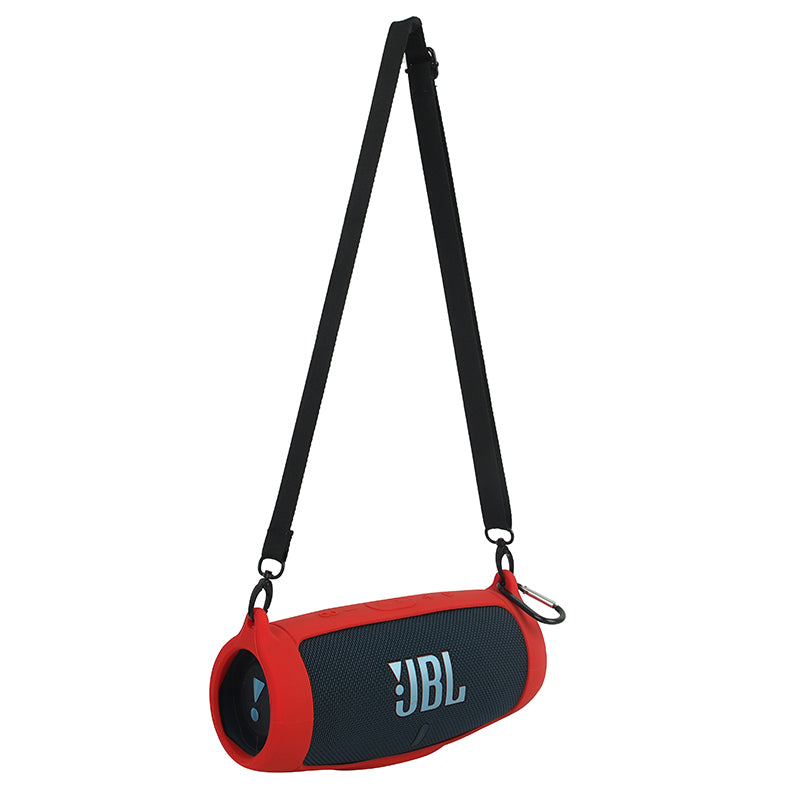 For JBL Charge 5 Silicone Carrying Case Bluetooth Speaker Anti-drop Protective Cover with Shoulder Strap and Carabiner