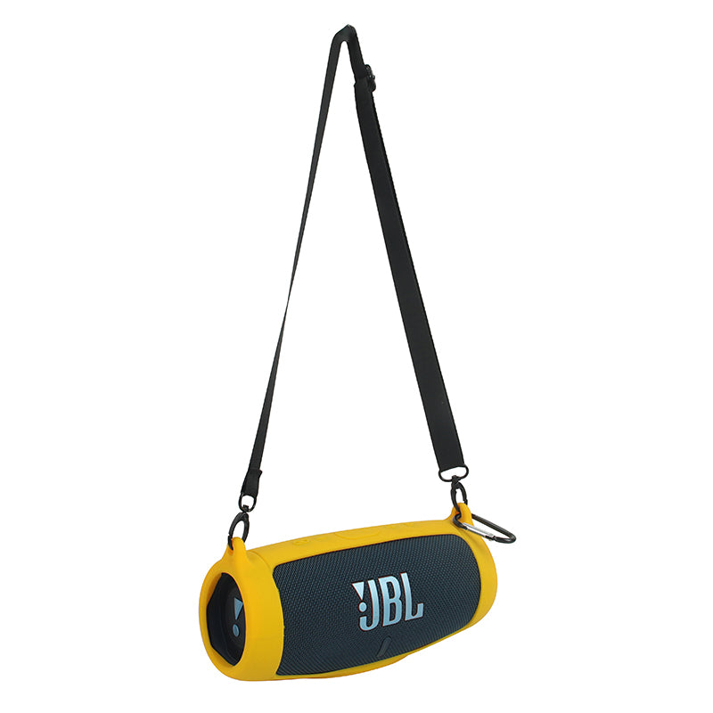 For JBL Charge 5 Silicone Carrying Case Bluetooth Speaker Anti-drop Protective Cover with Shoulder Strap and Carabiner