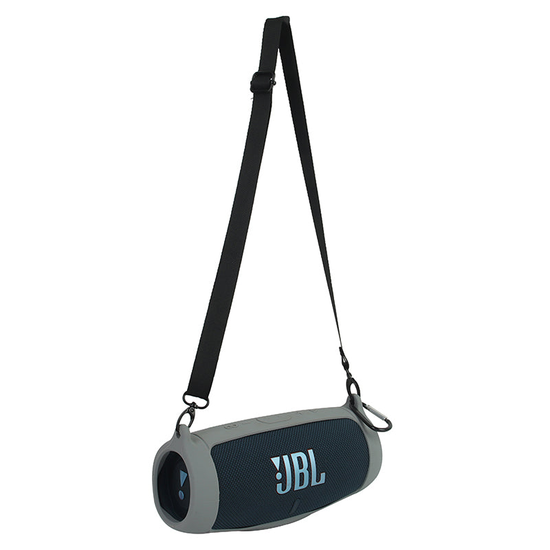 For JBL Charge 5 Silicone Carrying Case Bluetooth Speaker Anti-drop Protective Cover with Shoulder Strap and Carabiner