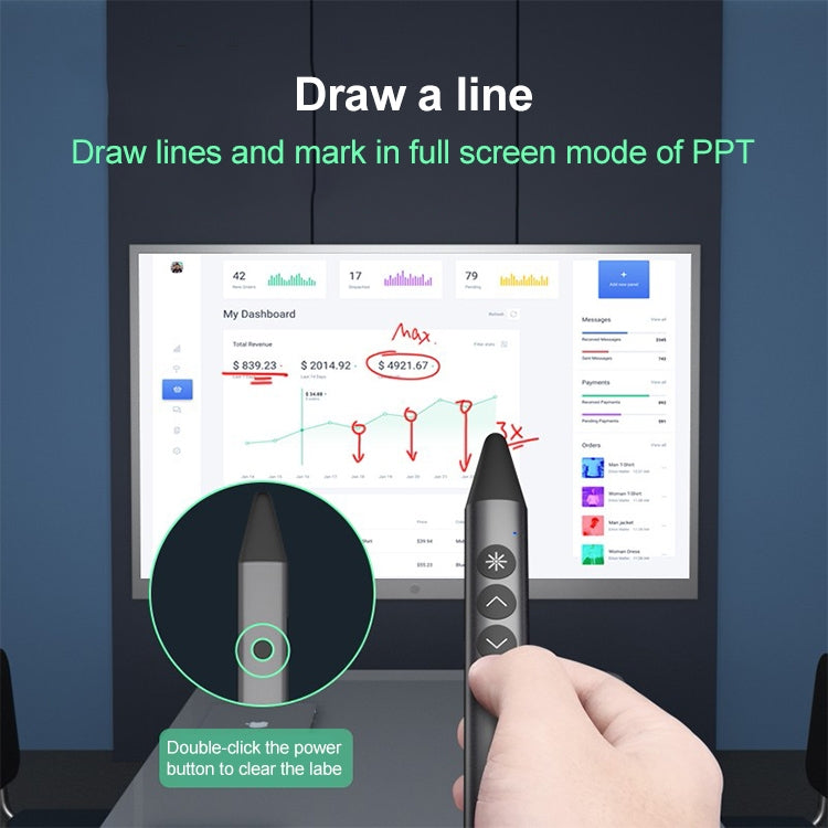 ASING A12 2.4GHz Wireless Presenter Pointer Digital Laser Stylus Magnetic Adsorption Presentation Clicker PPT Pointer Support Writing