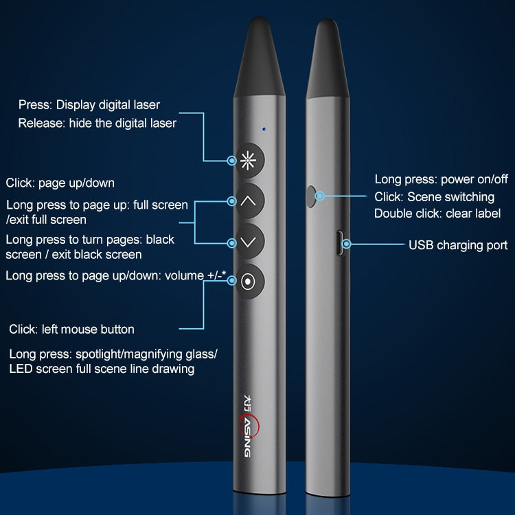 ASING A12 2.4GHz Wireless Presenter Pointer Digital Laser Stylus Magnetic Adsorption Presentation Clicker PPT Pointer Support Writing