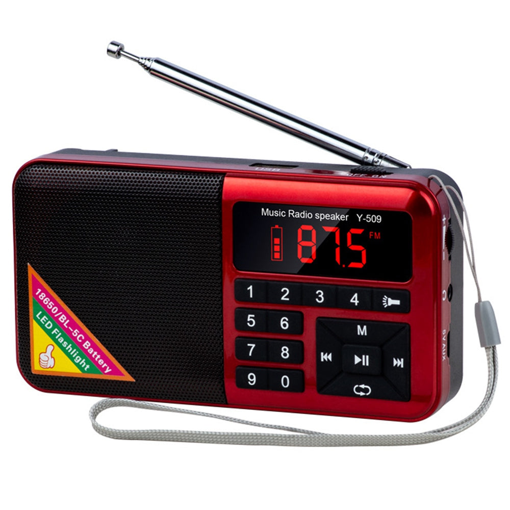 Y-509 Portable FM Radio Large Buttons Loud Sound Elderly Radio with Flashlight Support TF Card/U-Disk