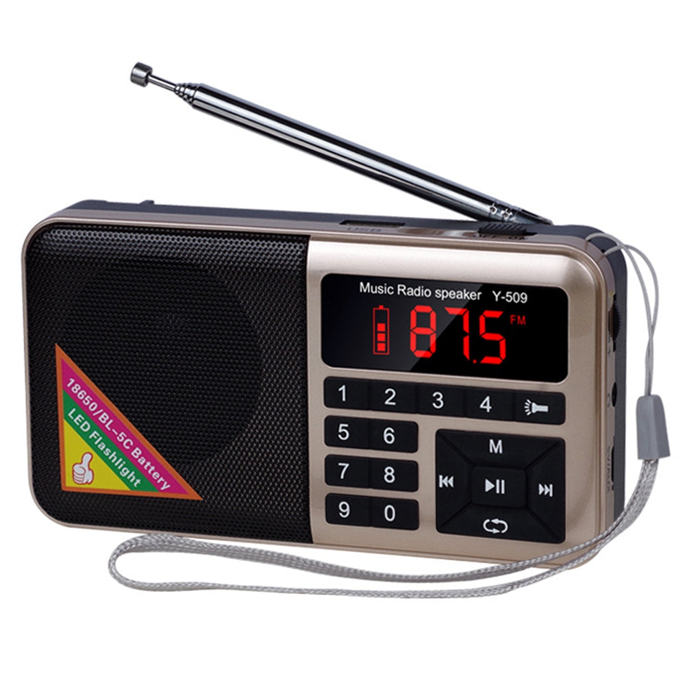 Y-509 Portable FM Radio Large Buttons Loud Sound Elderly Radio with Flashlight Support TF Card/U-Disk