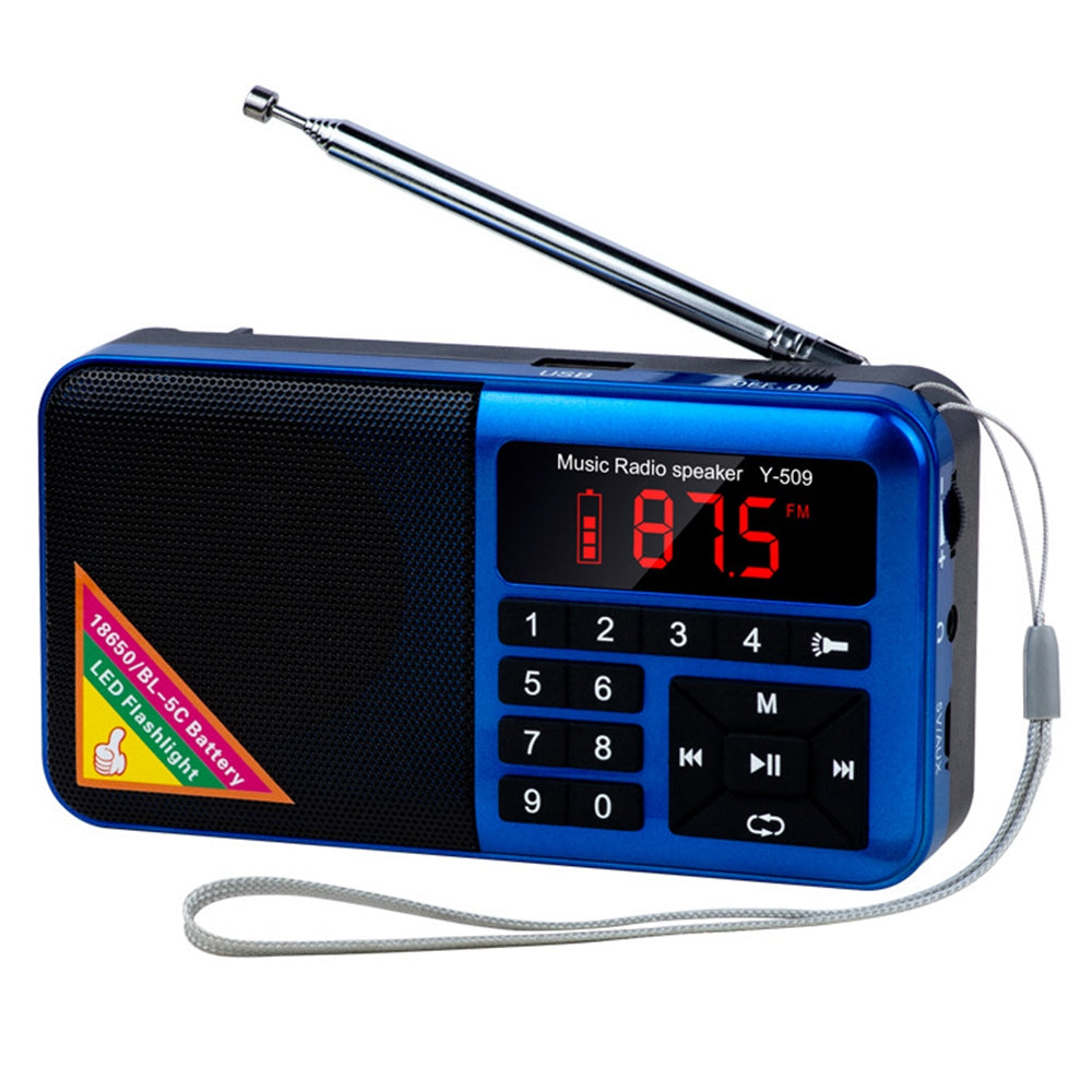 Y-509 Portable FM Radio Large Buttons Loud Sound Elderly Radio with Flashlight Support TF Card/U-Disk