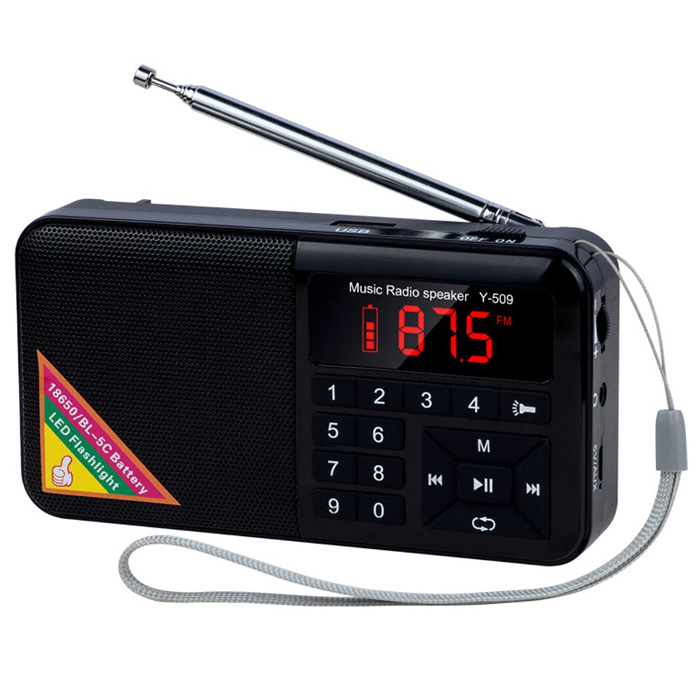 Y-509 Portable FM Radio Large Buttons Loud Sound Elderly Radio with Flashlight Support TF Card/U-Disk