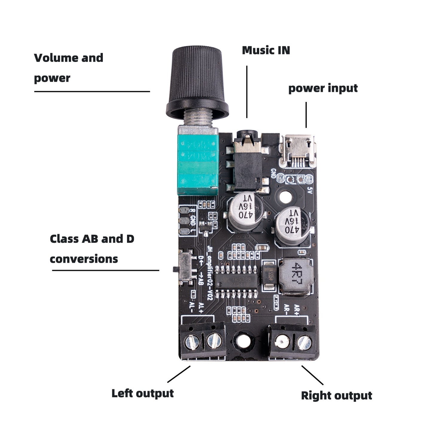 LTK5328 5Wx2 Stereo Amplifier Board Dual Channel Digital Audio Amplifier Module 5V Class D/AB Amplifier