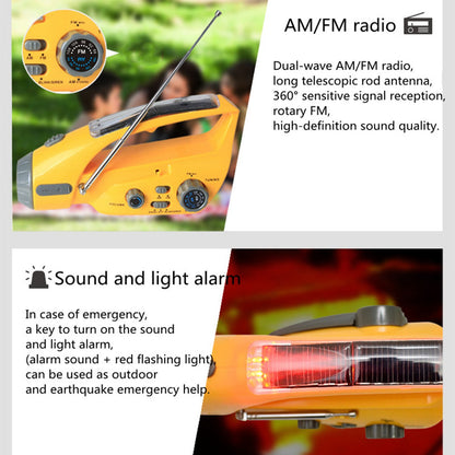 XLN-288DUS Outdoor Emergency Portable Light Solar Power AM / FM Radio Multi-Function Hand-Cranked Flashlight