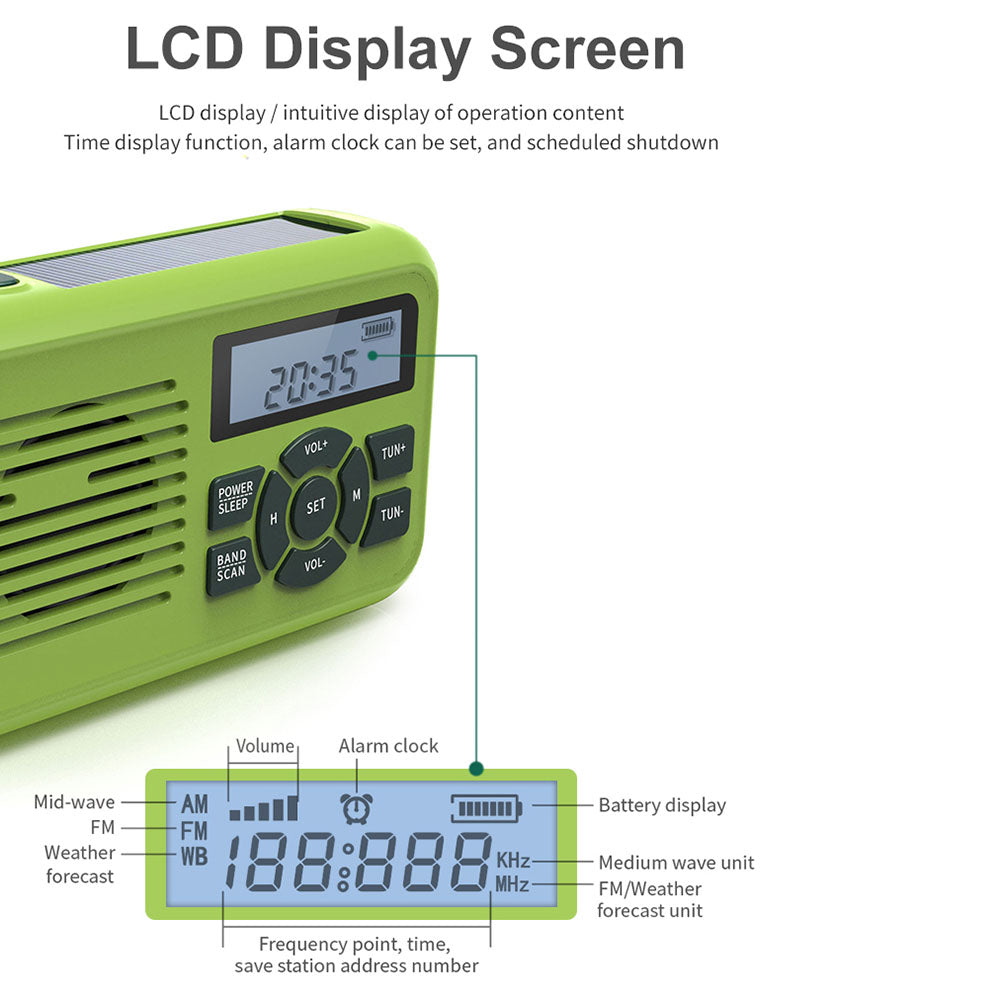 XLN-296 Outdoor Portable Solar Radio Hand-Cranked Flashlight Emergency Charger Power Bank for Mobile Phone