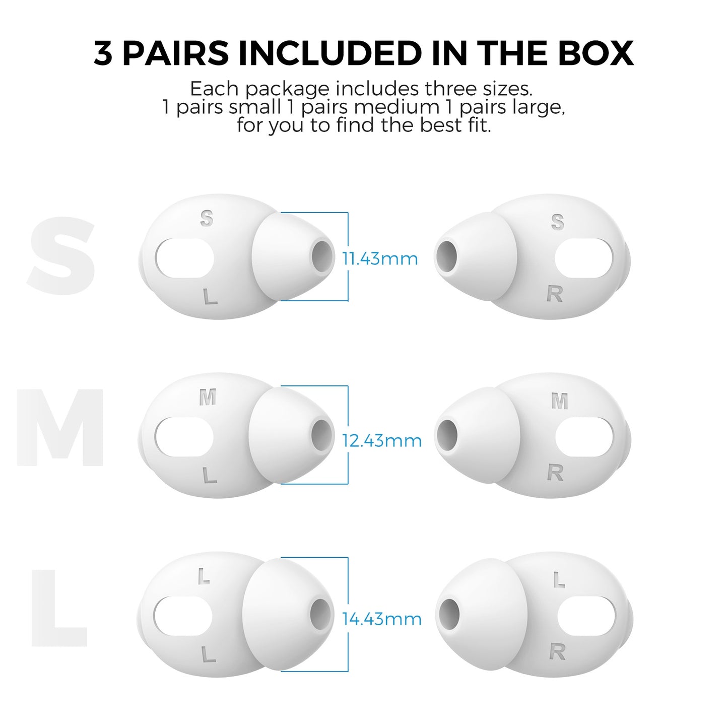 AHASTYLE PT66-3 3 Pairs Earphone Silicone Caps for Apple AirPods 3, Wireless Earbud Eartips Replacement, Size: M