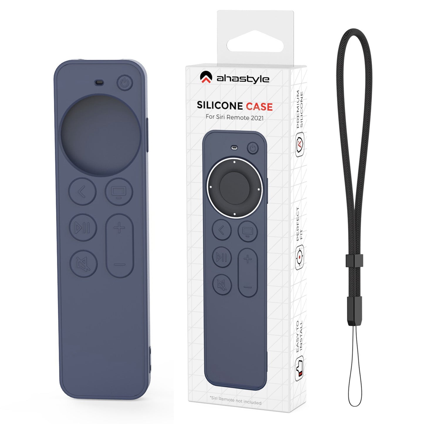 AHASTYLE PT167 for Apple TV Remote Silicone Protective Shell Anti-drop Case Cover with Lanyard