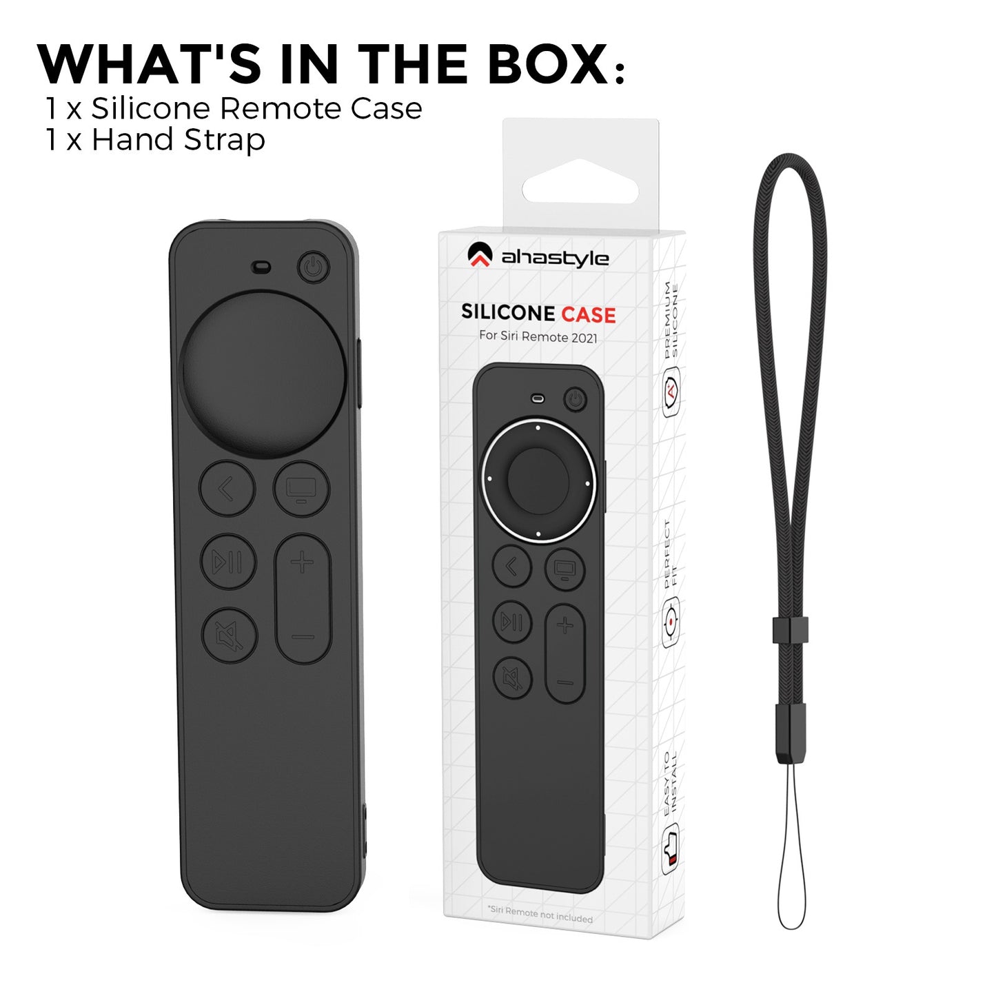 AHASTYLE PT167 for Apple TV Remote Silicone Protective Shell Anti-drop Case Cover with Lanyard