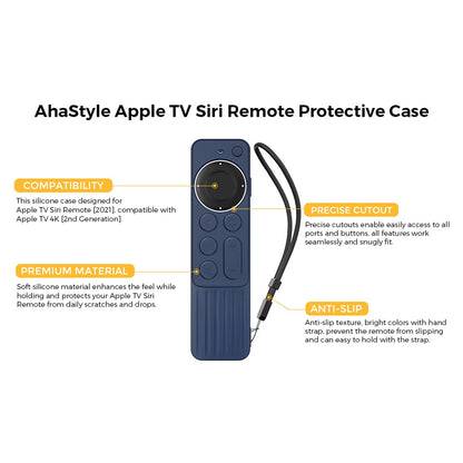 AHASTYLE PT166 Silicone Remote Protective Shell for Apple TV 4K Siri Remote 2021 Shockproof Soft Case Cover