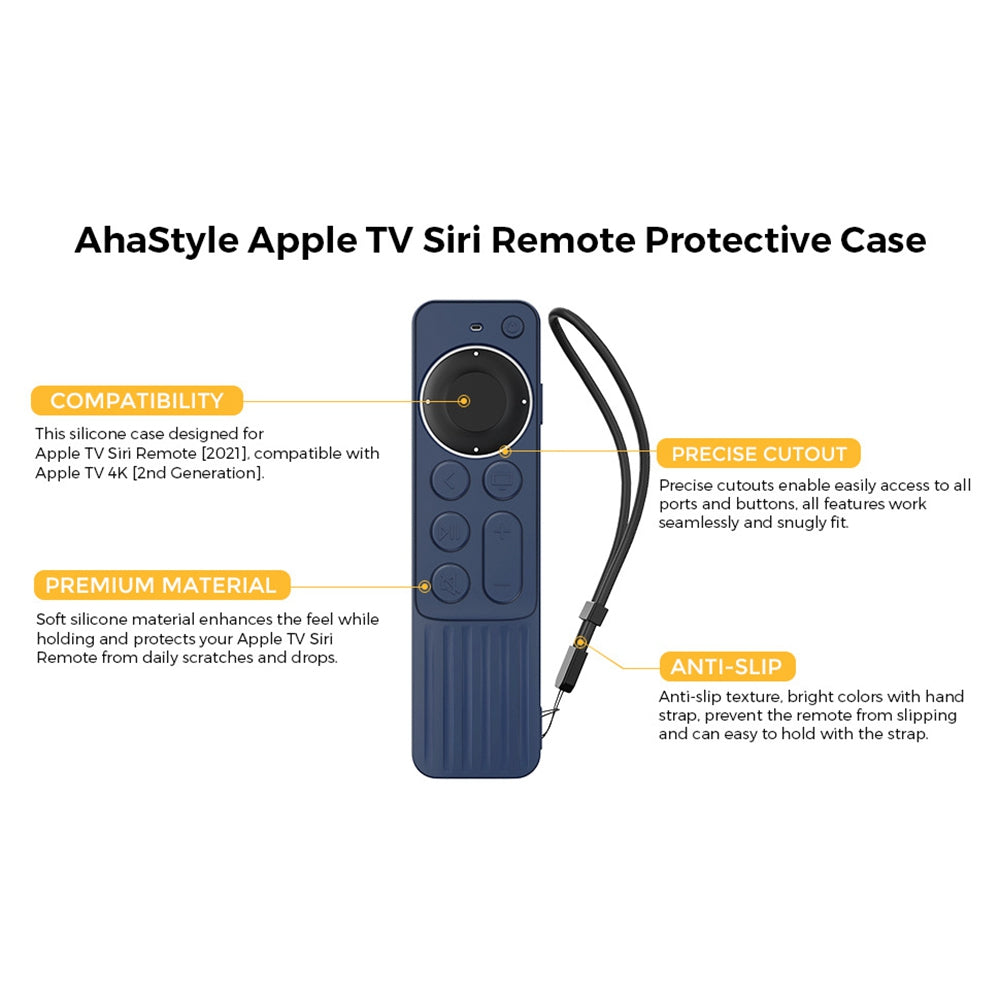 AHASTYLE PT166 Silicone Remote Protective Shell for Apple TV 4K Siri Remote 2021 Shockproof Soft Case Cover